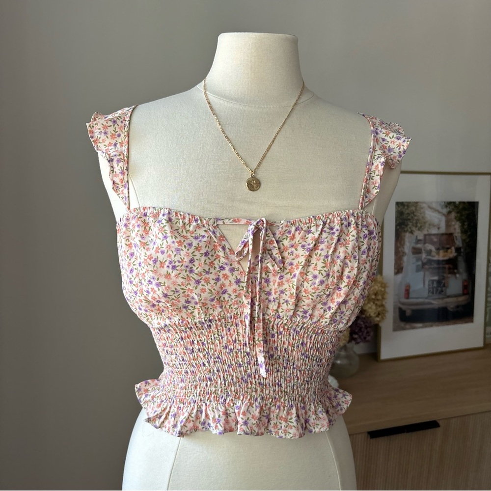Floral Smocked Crop Top -Size M